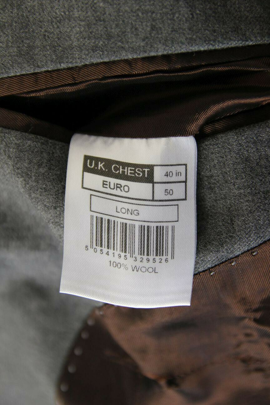 BRAND NEW PURE WOOL GREY JACKET: 40 INCH CHEST (LONG FIT)