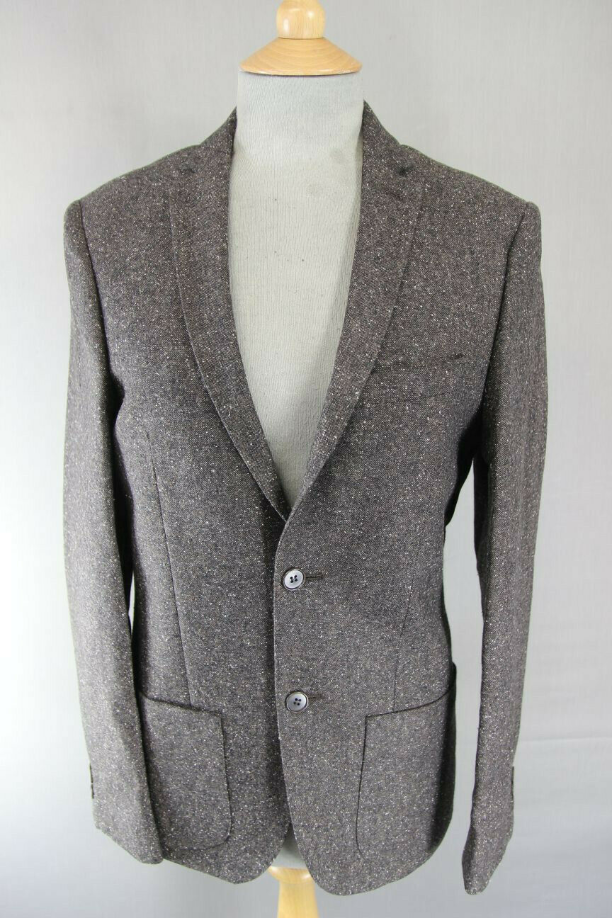 BRAND NEW WOOL RICH BLEND BROWN TWEED JACKET: 34 INCH CHEST