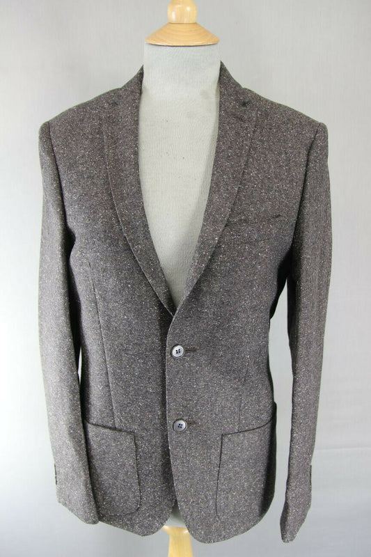 BRAND NEW WOOL RICH BLEND BROWN TWEED JACKET: 34 INCH CHEST