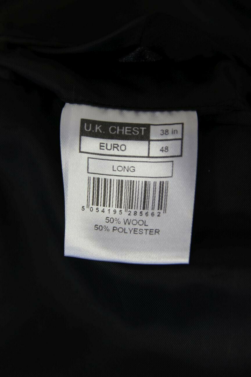 BRAND NEW WOOL RICH BLEND DARK GREY/CHARCOAL JACKET: 38 INCH CHEST (LONG FIT)
