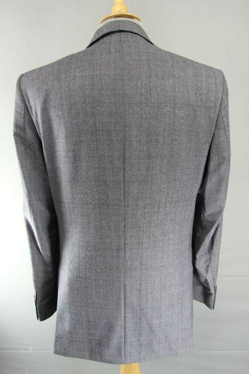 BRAND NEW WOOL RICH BLEND CHECKED GREY JACKET: 38 INCH CHEST (LONG FIT)