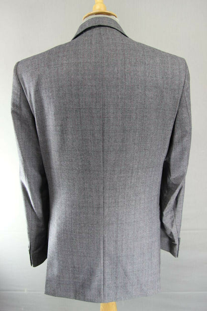 BRAND NEW WOOL RICH BLEND CHECKED GREY JACKET: 38 INCH CHEST (LONG FIT)