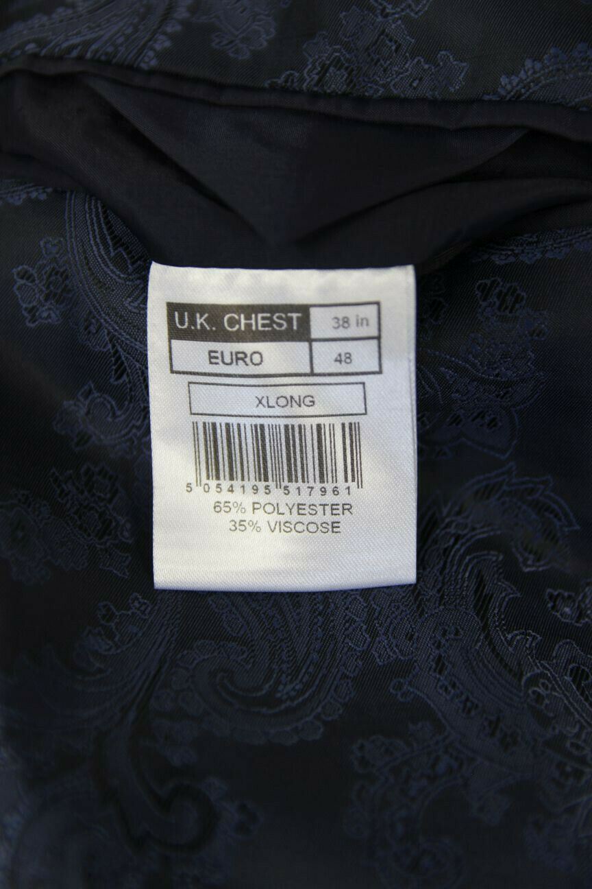 BRAND NEW BLUE JACKET: 38 & 40 INCH CHEST (EXTRA LONG, TAILORED FIT)