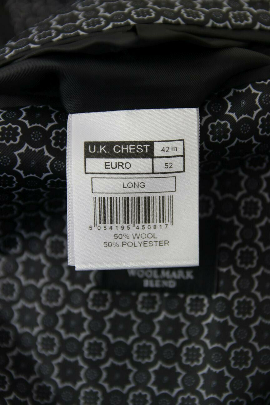BRAND NEW WOOL RICH BLEND BLACK JACKET: 42 INCH (SHORT OR LONG, TAILORED FIT)