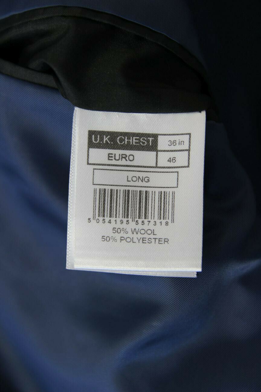 BRAND NEW WOOL RICH BLEND BLUE JACKET: 36 INCH CHEST (LONG FIT)