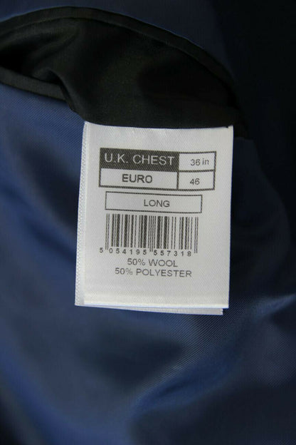 BRAND NEW WOOL RICH BLEND BLUE JACKET: 36 INCH CHEST (LONG FIT)