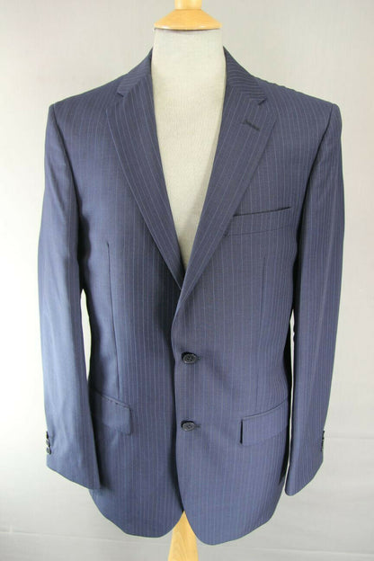 BRAND NEW WOOL BLEND DARK BLUE/NAVY PINSTRIPED JACKET: 38 INCH CHEST (LONG FIT)