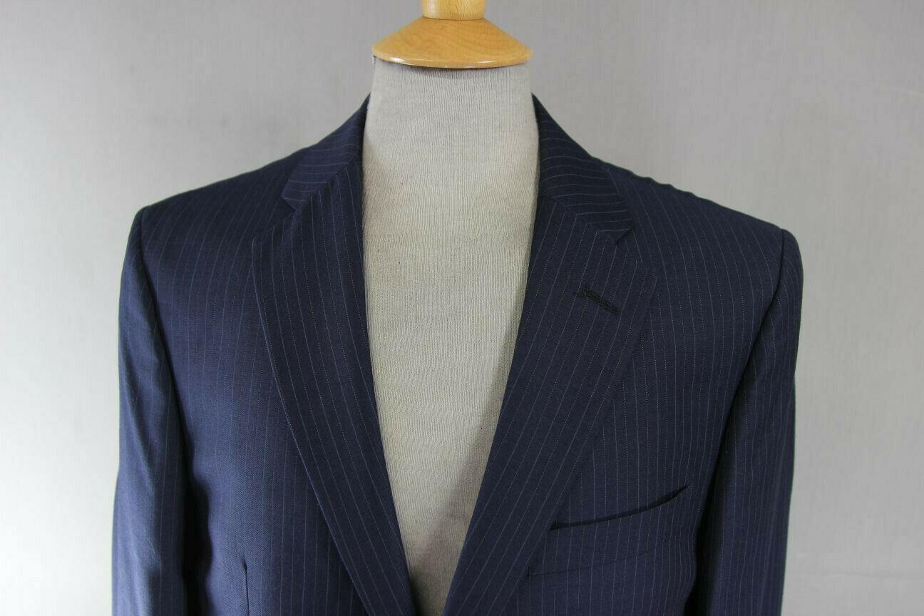BRAND NEW WOOL BLEND DARK BLUE/NAVY PINSTRIPED JACKET: 38 INCH CHEST (LONG FIT)