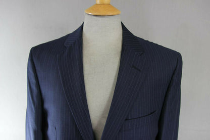 BRAND NEW WOOL BLEND DARK BLUE/NAVY PINSTRIPED JACKET: 38 INCH CHEST (LONG FIT)