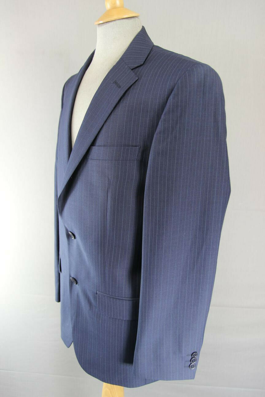 BRAND NEW WOOL BLEND DARK BLUE/NAVY PINSTRIPED JACKET: 38 INCH CHEST (LONG FIT)