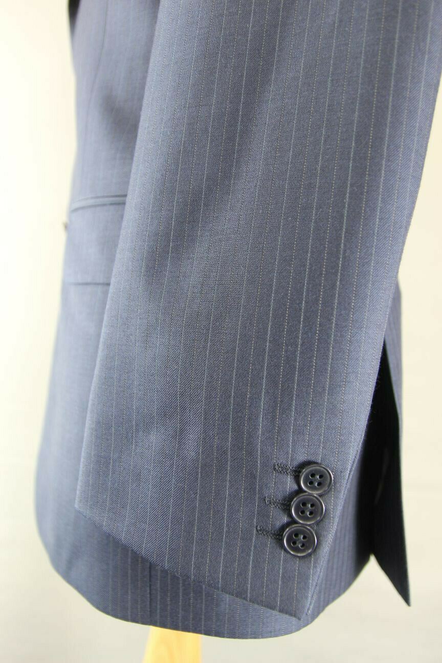 BRAND NEW WOOL BLEND DARK BLUE/NAVY PINSTRIPED JACKET: 38 INCH CHEST (LONG FIT)