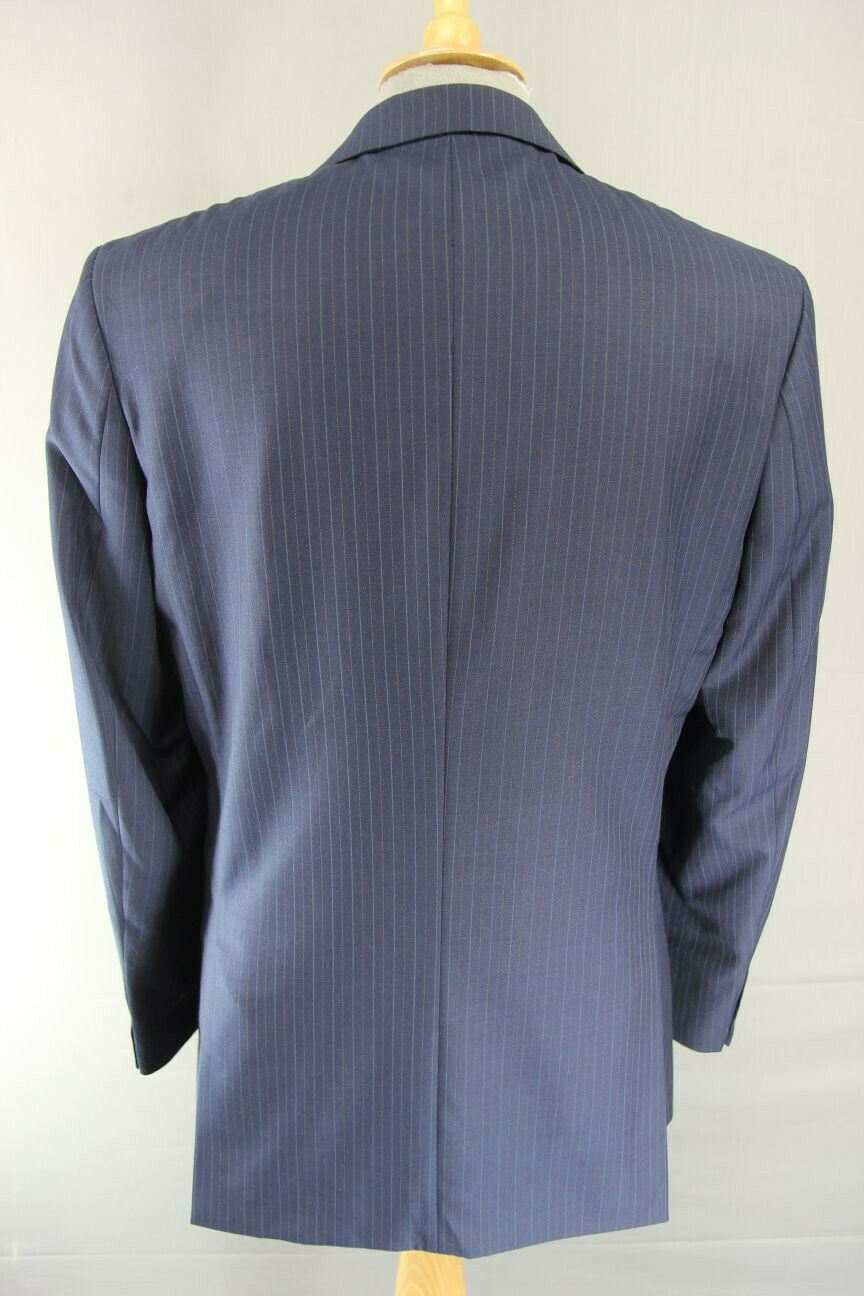 BRAND NEW WOOL BLEND DARK BLUE/NAVY PINSTRIPED JACKET: 38 INCH CHEST (LONG FIT)