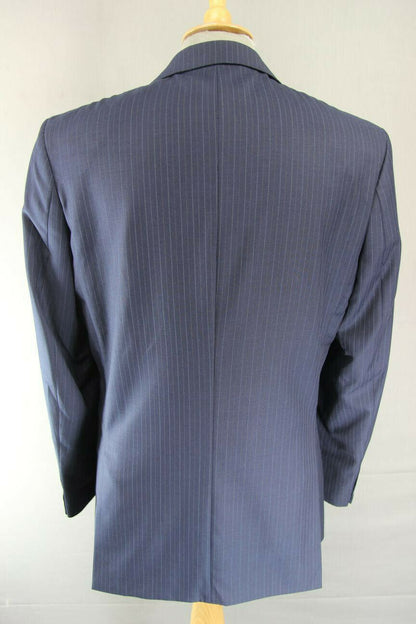 BRAND NEW WOOL BLEND DARK BLUE/NAVY PINSTRIPED JACKET: 38 INCH CHEST (LONG FIT)