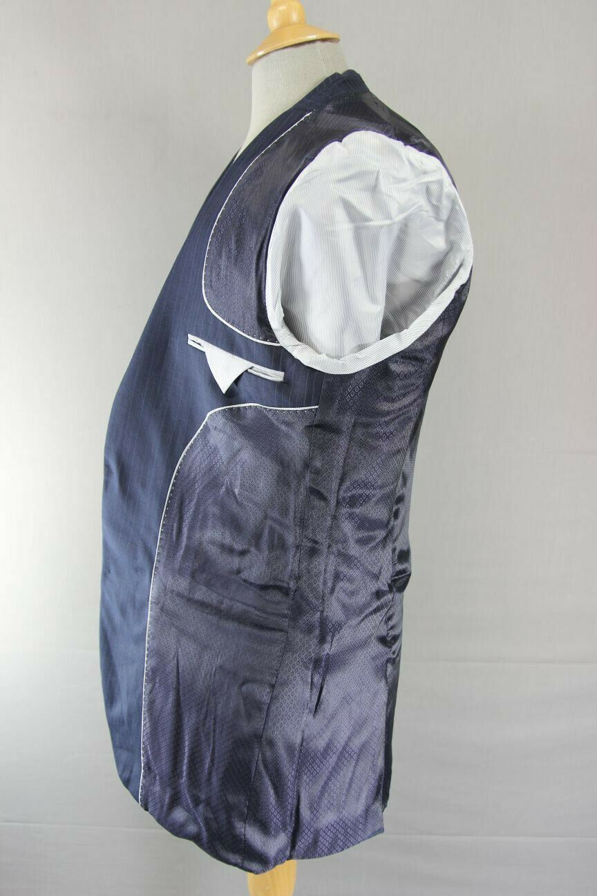BRAND NEW WOOL BLEND DARK BLUE/NAVY PINSTRIPED JACKET: 38 INCH CHEST (LONG FIT)