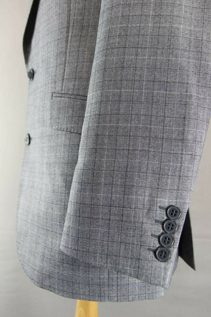 BRAND NEW WOOL RICH BLEND 3 POCKET CHECKED GREY JACKET: 38 INCH CHEST (LONG FIT)