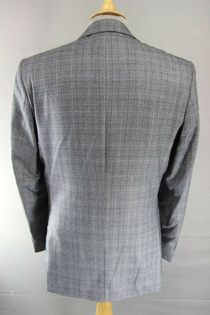 BRAND NEW WOOL RICH BLEND 3 POCKET CHECKED GREY JACKET: 38 INCH CHEST (LONG FIT)