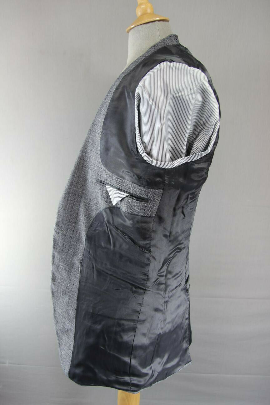 BRAND NEW WOOL RICH BLEND 3 POCKET CHECKED GREY JACKET: 38 INCH CHEST (LONG FIT)