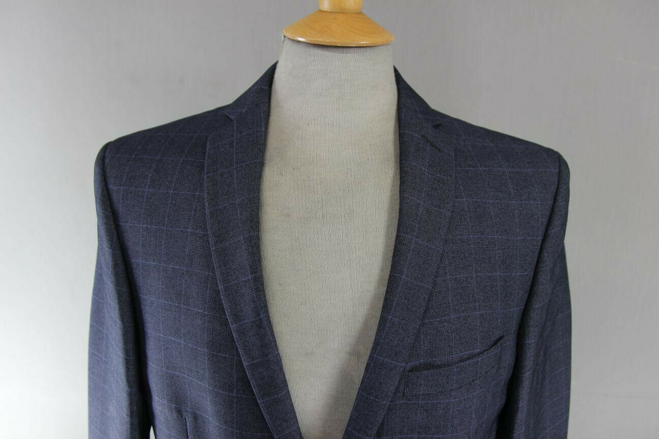BRAND NEW CHECKED DARK BLUE/NAVY JACKET: 38 INCH CHEST (REGULAR FIT)