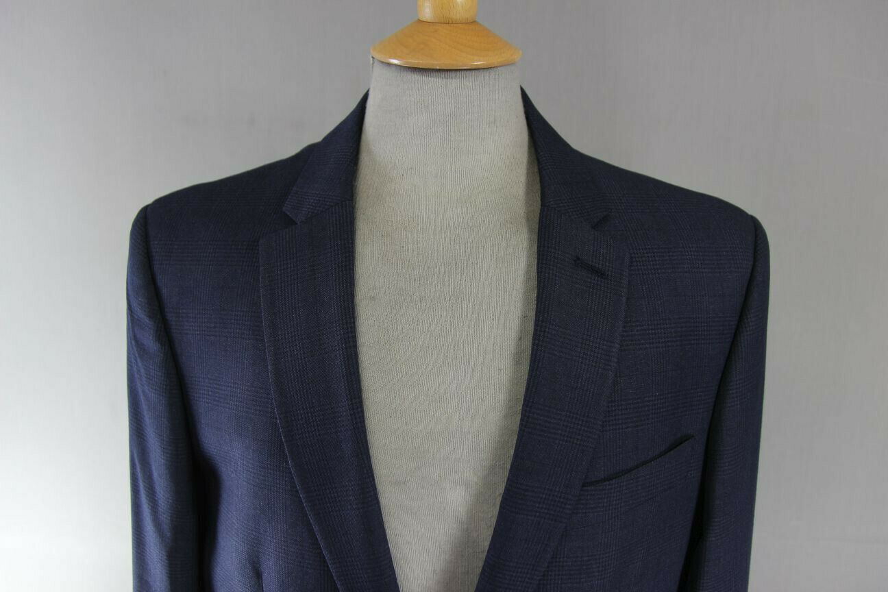 BRAND NEW DARK BLUE/NAVY CHECKED JACKET: 38 INCH CHEST (LONG, TAILORED FIT)