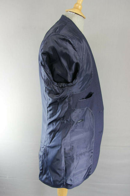 BRAND NEW DARK BLUE/NAVY CHECKED JACKET: 38 INCH CHEST (LONG, TAILORED FIT)