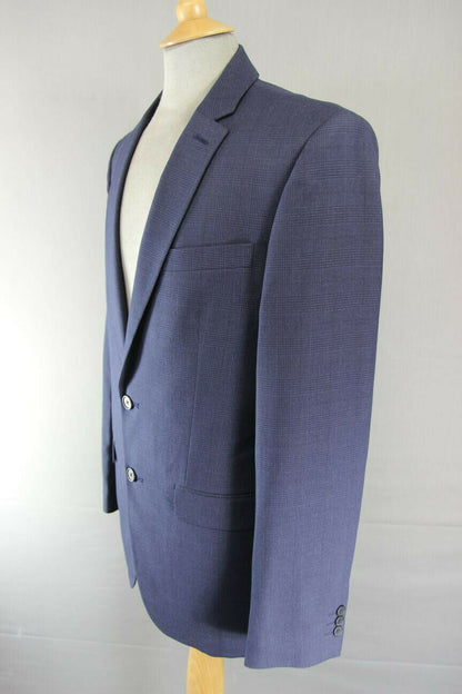 BRAND NEW DARK BLUE/NAVY CHECKED JACKET: 38 INCH CHEST (LONG, TAILORED FIT)