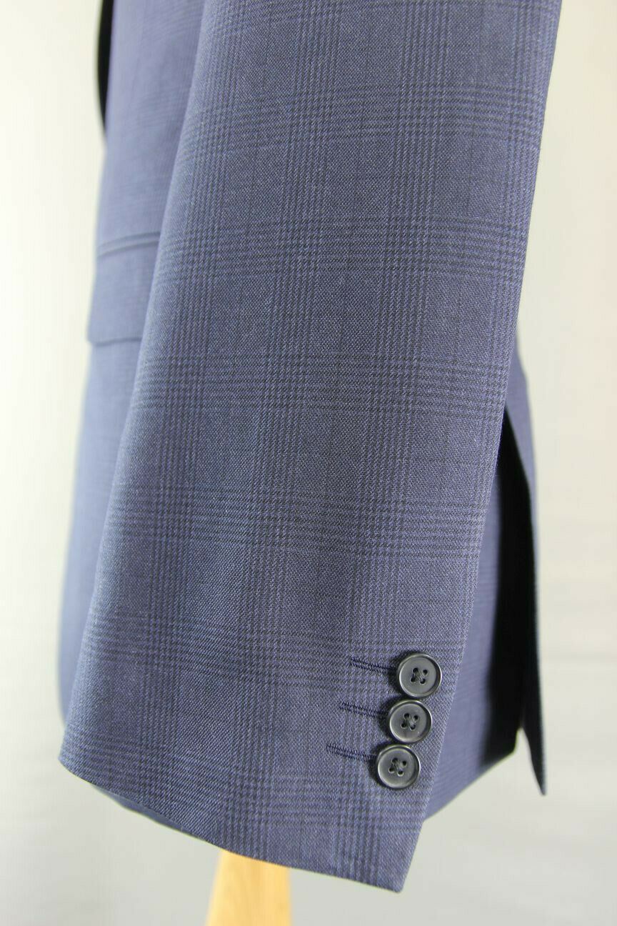 BRAND NEW DARK BLUE/NAVY CHECKED JACKET: 38 INCH CHEST (LONG, TAILORED FIT)