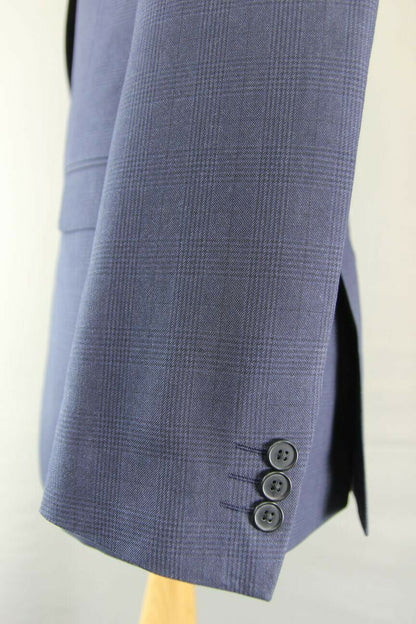 BRAND NEW DARK BLUE/NAVY CHECKED JACKET: 38 INCH CHEST (LONG, TAILORED FIT)
