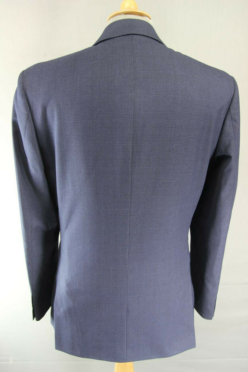 BRAND NEW DARK BLUE/NAVY CHECKED JACKET: 38 INCH CHEST (LONG, TAILORED FIT)