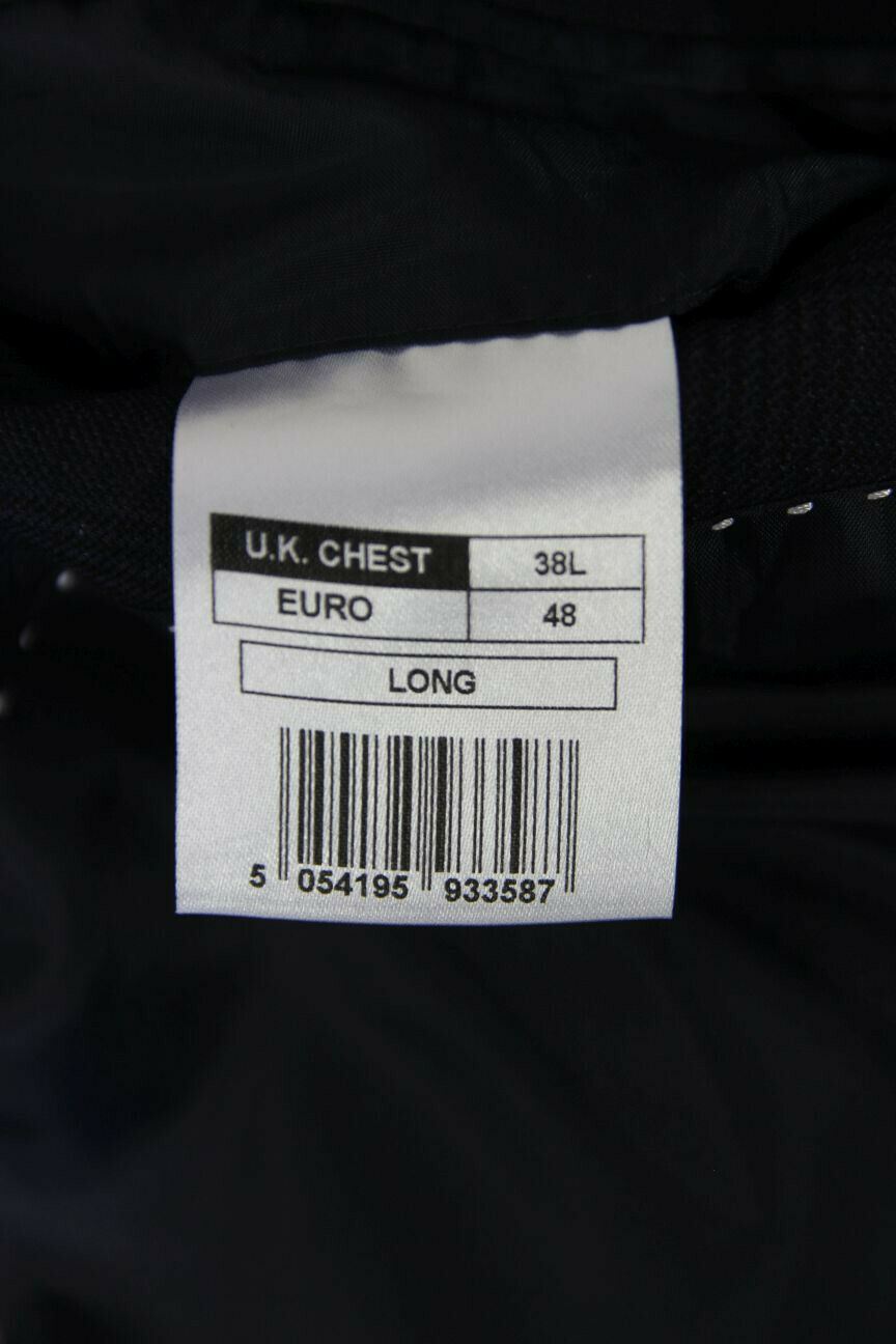 BRAND NEW DARK BLUE/NAVY CHECKED JACKET: 38 INCH CHEST (LONG, TAILORED FIT)