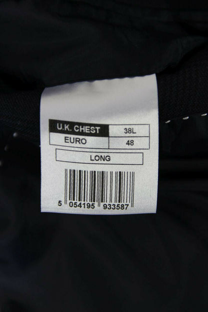 BRAND NEW DARK BLUE/NAVY CHECKED JACKET: 38 INCH CHEST (LONG, TAILORED FIT)