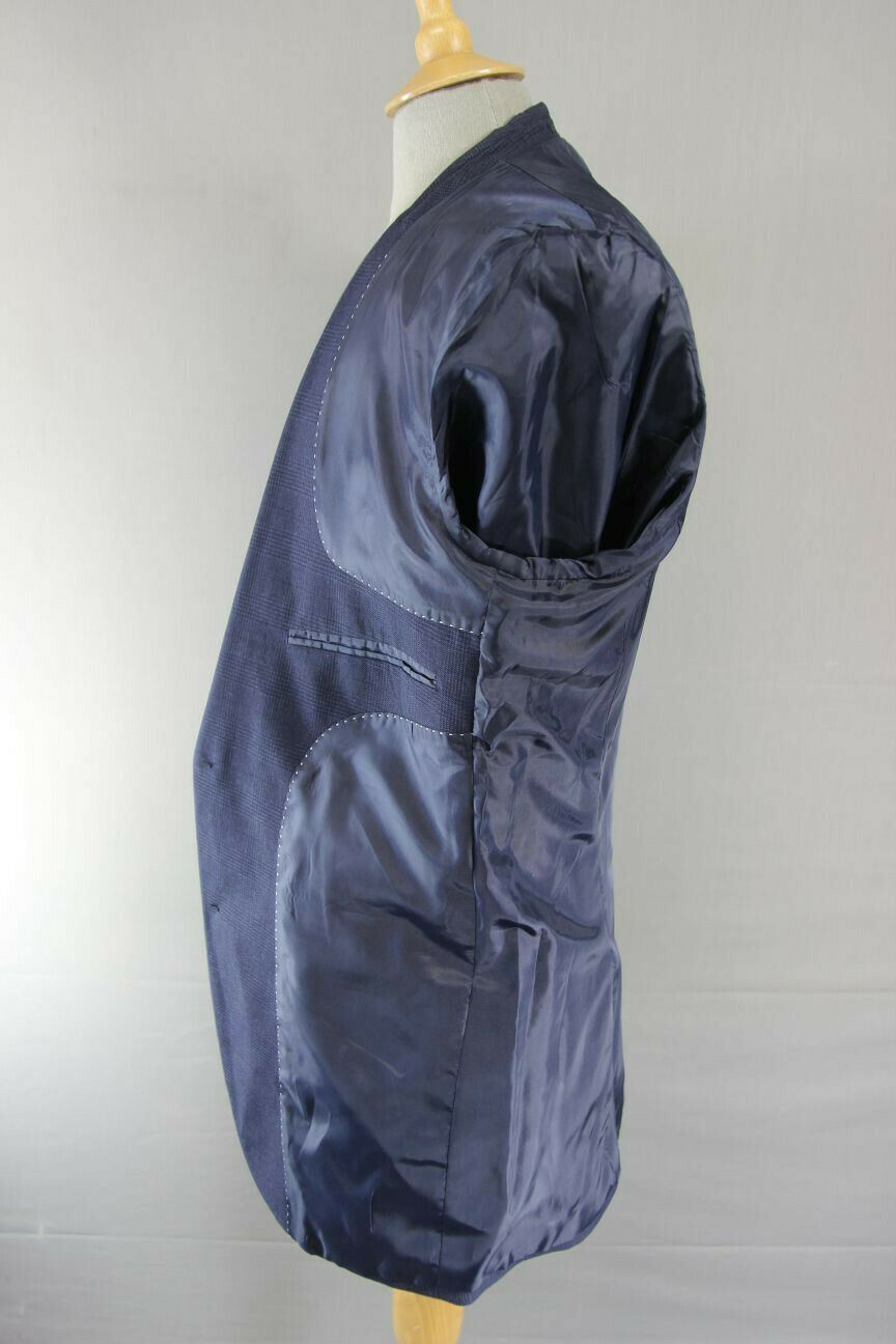 BRAND NEW DARK BLUE/NAVY CHECKED JACKET: 38 INCH CHEST (LONG, TAILORED FIT)
