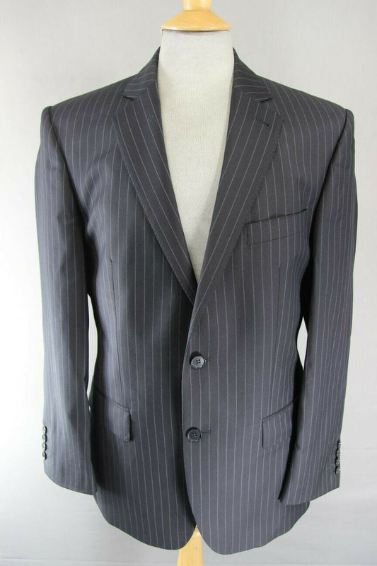 BRAND NEW PURE WOOL BLACK PINSTRIPED JACKET: 38 INCH CHEST (REGULAR FIT)