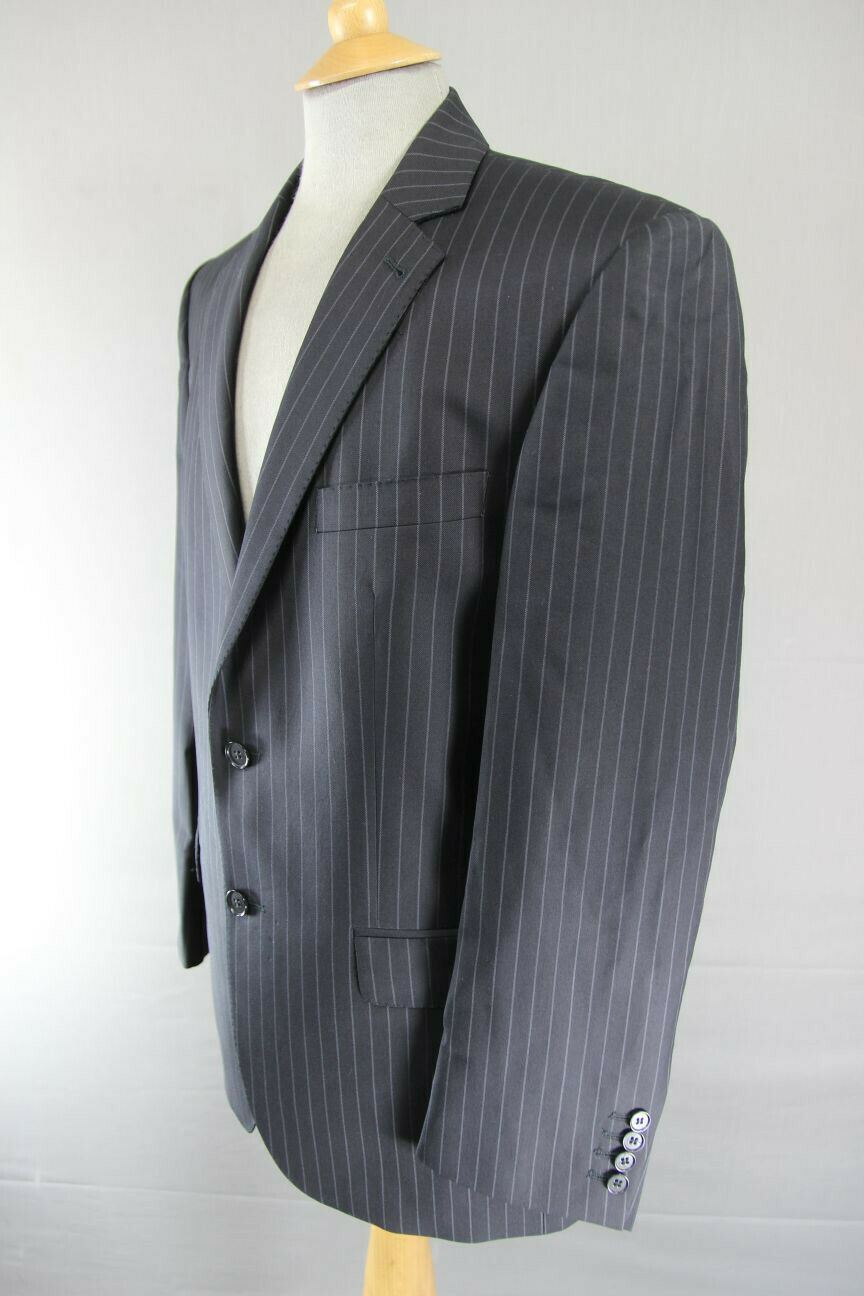 BRAND NEW PURE WOOL BLACK PINSTRIPED JACKET: 38 INCH CHEST (REGULAR FIT)