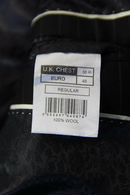BRAND NEW PURE WOOL BLACK PINSTRIPED JACKET: 38 INCH CHEST (REGULAR FIT)