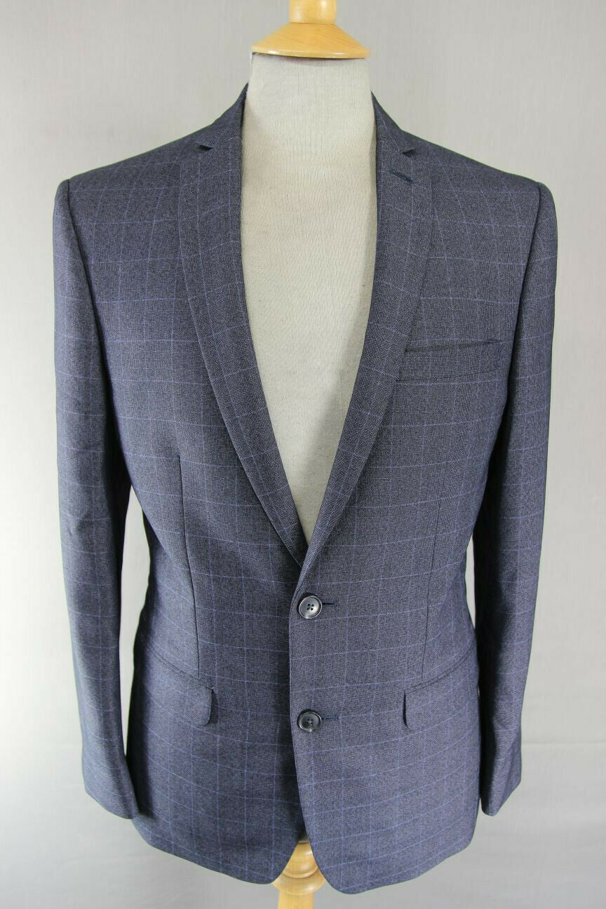 BRAND NEW DARK BLUE/NAVY CHECKED JACKET: 36 INCH CHEST (REGULAR FIT)