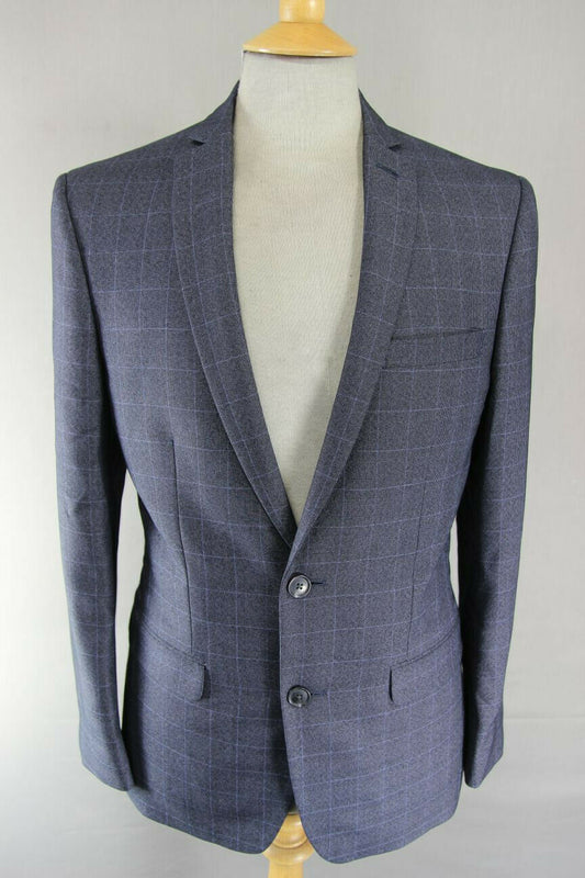 BRAND NEW DARK BLUE/NAVY CHECKED JACKET: 36 INCH CHEST (REGULAR FIT)
