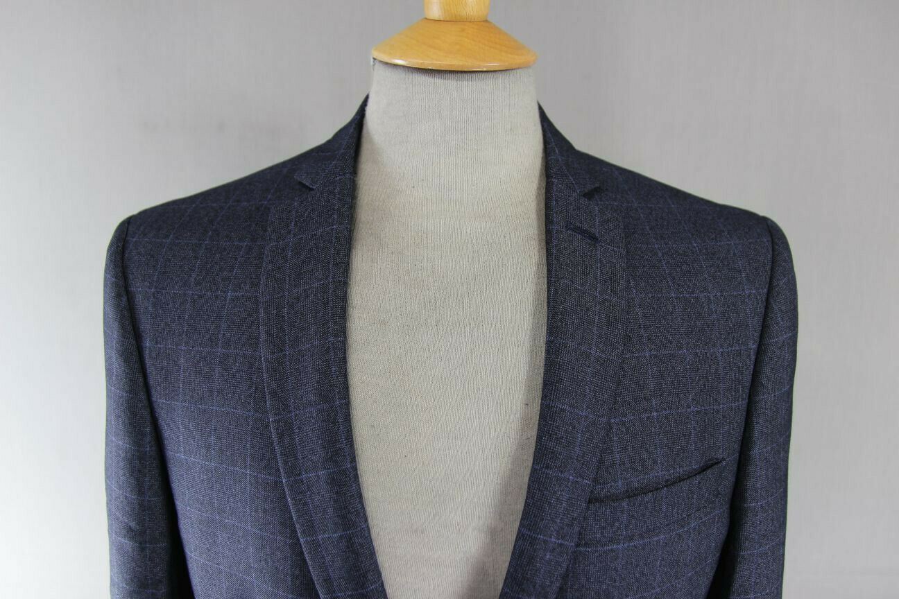 BRAND NEW DARK BLUE/NAVY CHECKED JACKET: 36 INCH CHEST (REGULAR FIT)