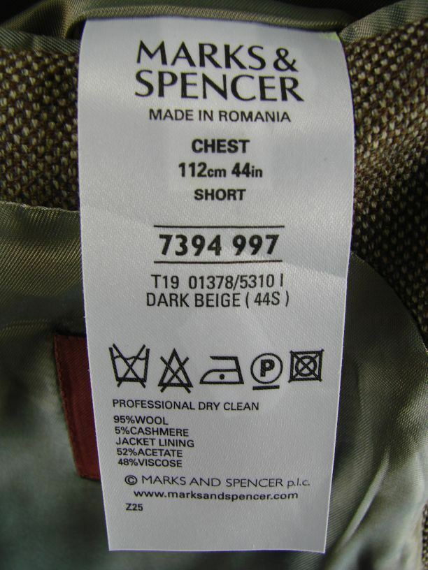 MARKS & SPENCER ITALIAN DARK BEIGE WOOL/CASHMERE JACKET 44 INCH (SHORT FIT)