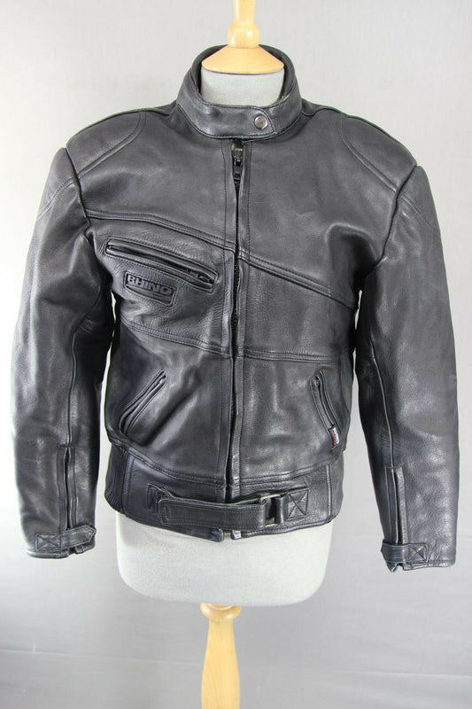 BRITISH DESIGNED & STYLED RHINO COWHIDE LEATHER BIKER JACKET WITH ARMOUR SIZE 14