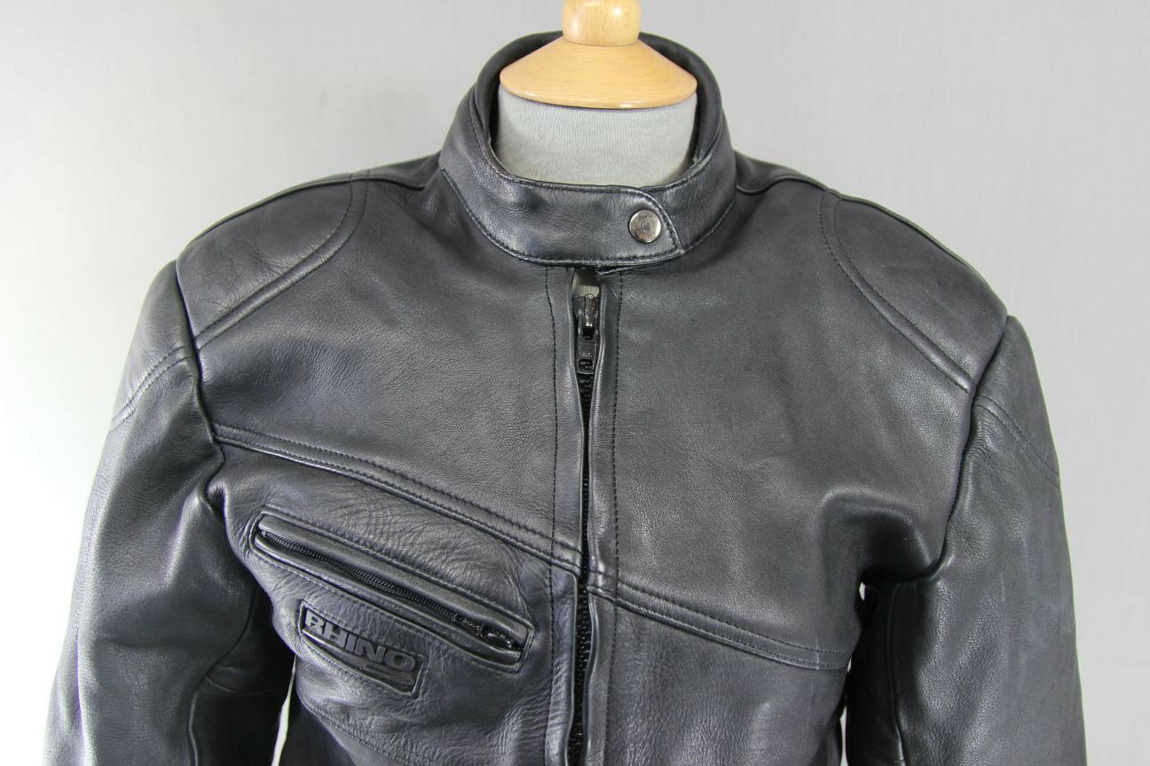 BRITISH DESIGNED & STYLED RHINO COWHIDE LEATHER BIKER JACKET WITH ARMOUR SIZE 14