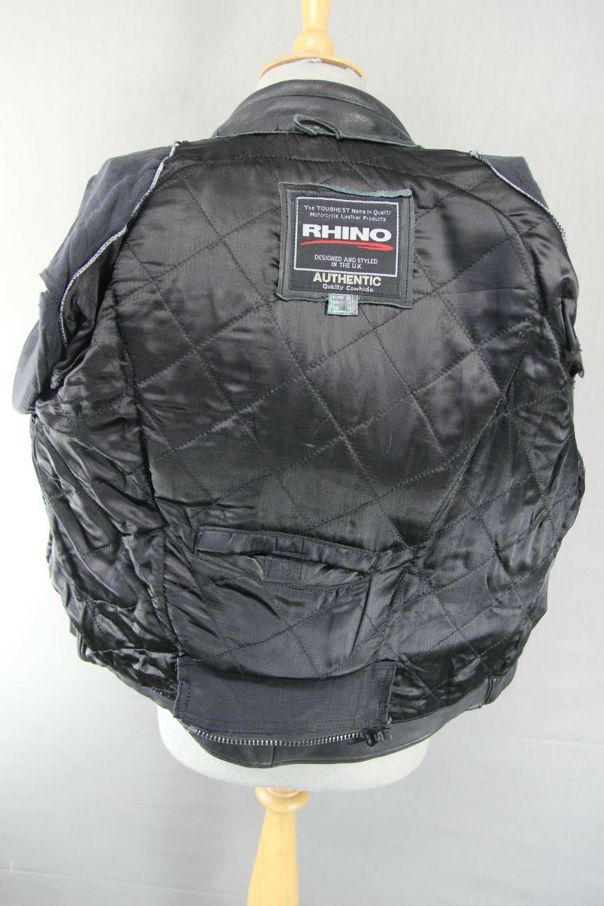BRITISH DESIGNED & STYLED RHINO COWHIDE LEATHER BIKER JACKET WITH ARMOUR SIZE 14
