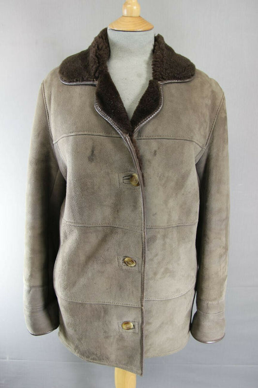 VINTAGE 1970's SKINFLAIR LIGHT BROWN SUEDE LEATHER SHEEPSKIN LINED COAT SIZE 12