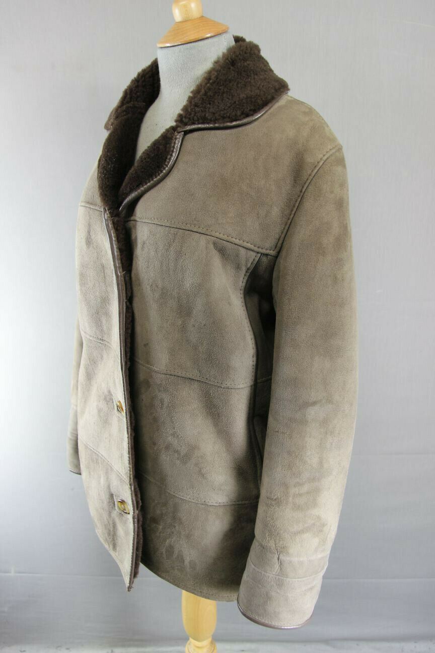 VINTAGE 1970's SKINFLAIR LIGHT BROWN SUEDE LEATHER SHEEPSKIN LINED COAT SIZE 12