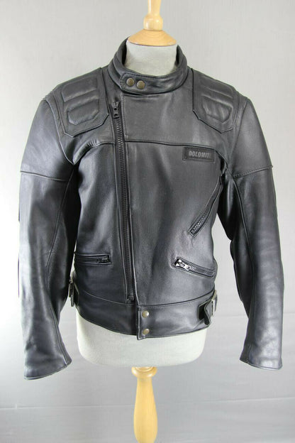 CLASSIC BRITISH MADE SPORTEX DOLOMITE BLACK LEATHER BIKER JACKET 38 INCH