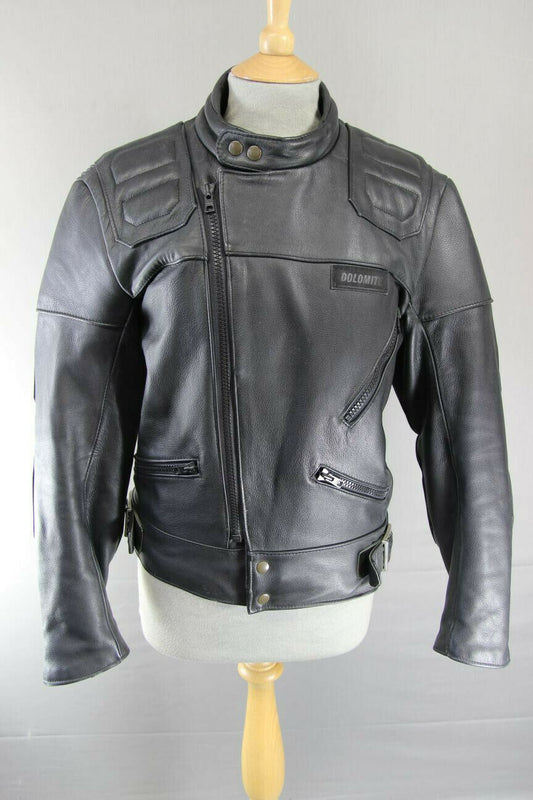 CLASSIC BRITISH MADE SPORTEX DOLOMITE BLACK LEATHER BIKER JACKET 38 INCH