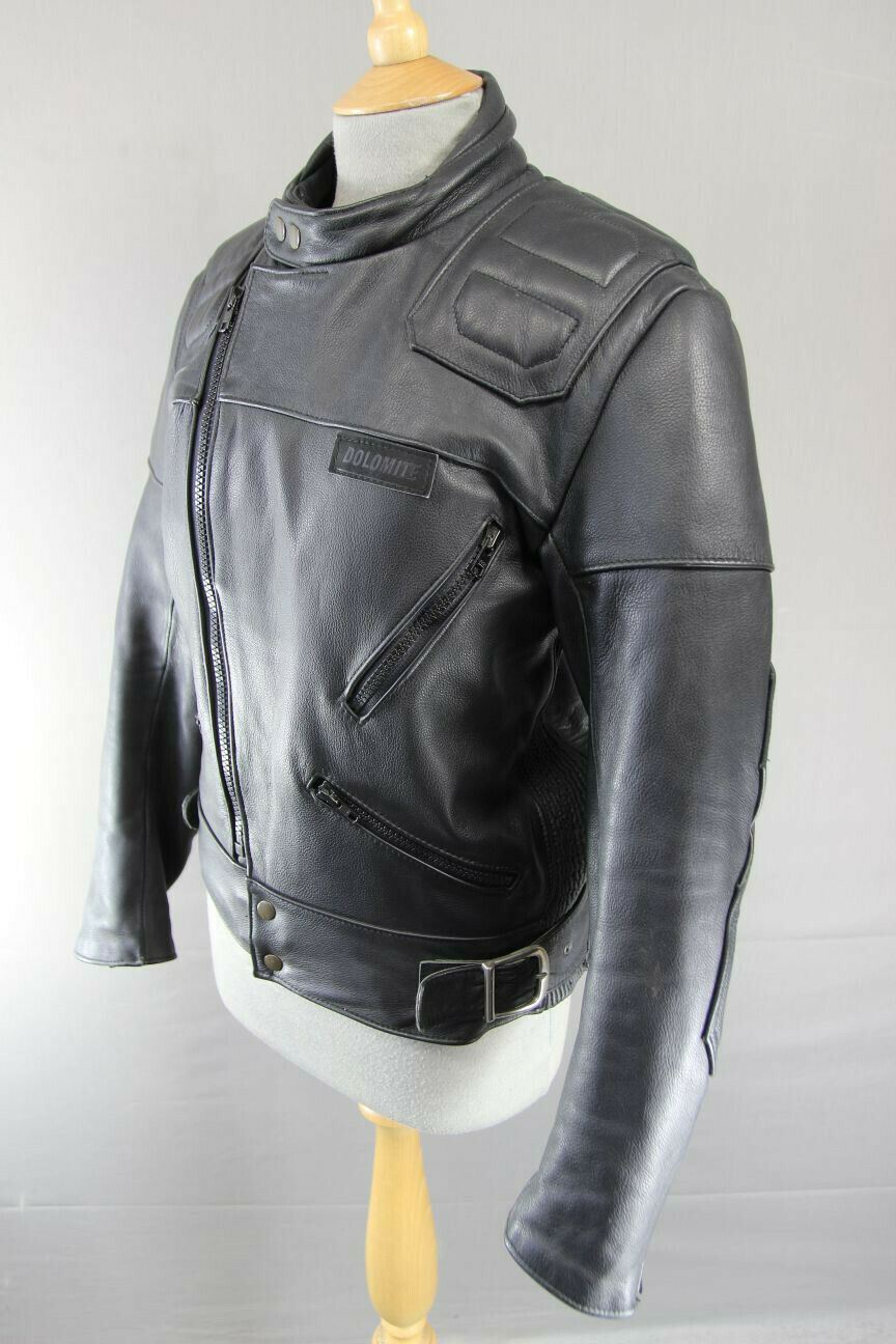 CLASSIC BRITISH MADE SPORTEX DOLOMITE BLACK LEATHER BIKER JACKET 38 INCH