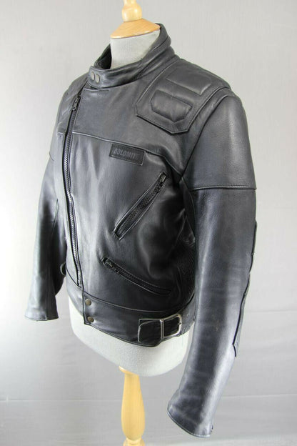 CLASSIC BRITISH MADE SPORTEX DOLOMITE BLACK LEATHER BIKER JACKET 38 INCH