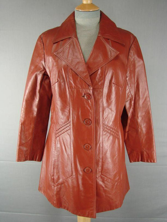 IMMACULATE VNTG 70s BRITISH MADE SUEDE & LEATHERCRAFT BROWN LEATHER COAT SIZE 16