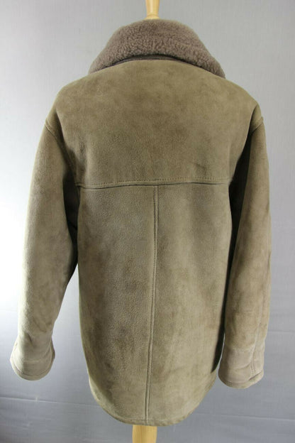 CLASSIC VINTAGE 1970's LIGHT BROWN SUEDE LEATHER SHEEPSKIN LINED COAT: SIZE 14