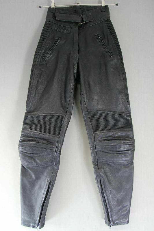 BELSTAFF BLACK LEATHER BIKER TROUSERS SIZE 12: WAIST 24 INCHES/LEG 30 INCHES